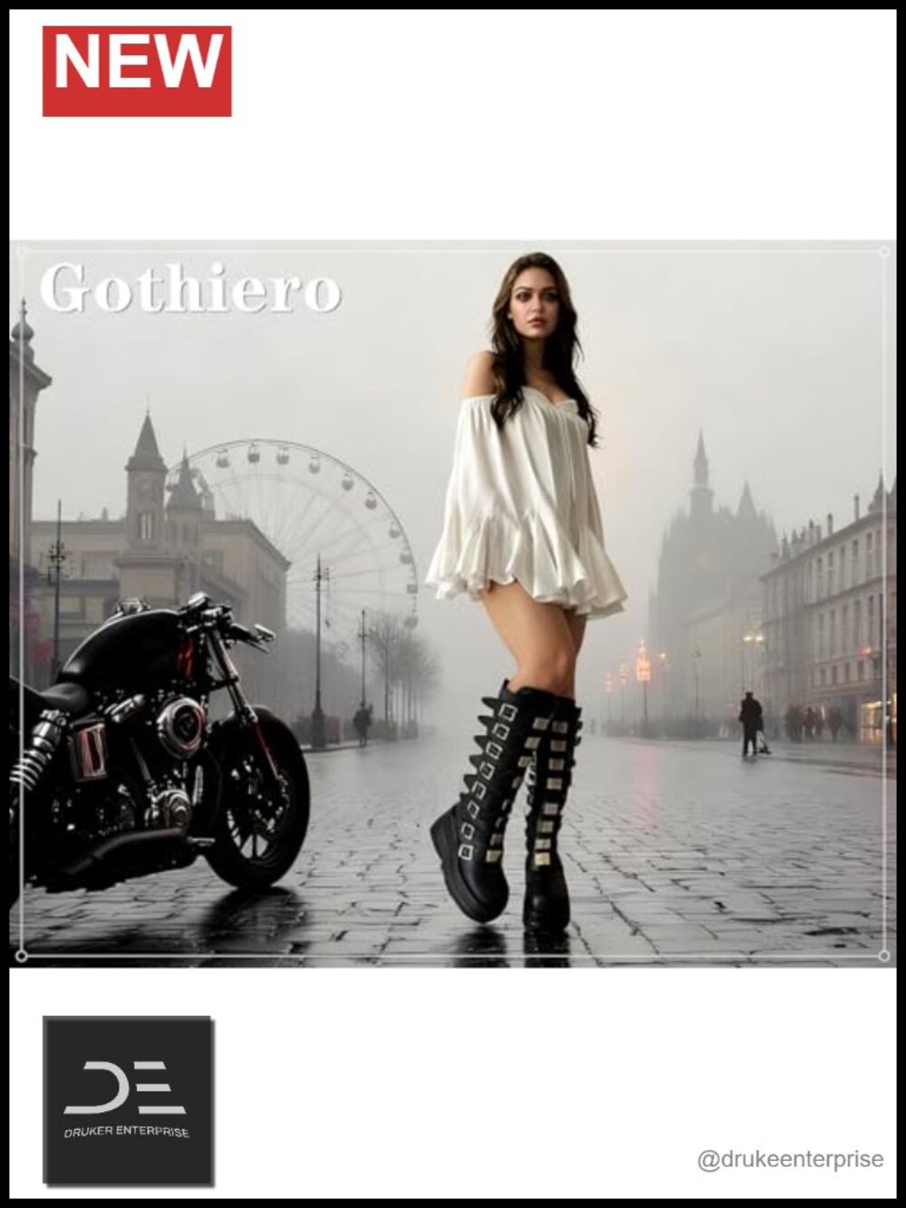 Gothic Chunky Platform Boots, High Heel Wedge Lace-up Motorcycle Booties with - Picture 3 of 6
